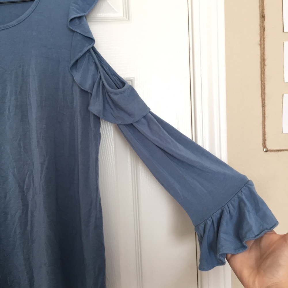 Karl Lagerfeld Blue Ruffle Cold Shoulder Top - Picture 6 of 6